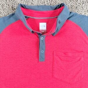 North Face Mens XL Red Gray Raglan Polo Shirt Short Sleeve Golf‎ athletic hiking